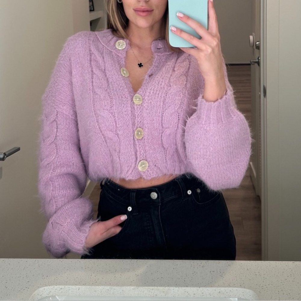 Free People Pink Fuzzy Cardigan Sweater